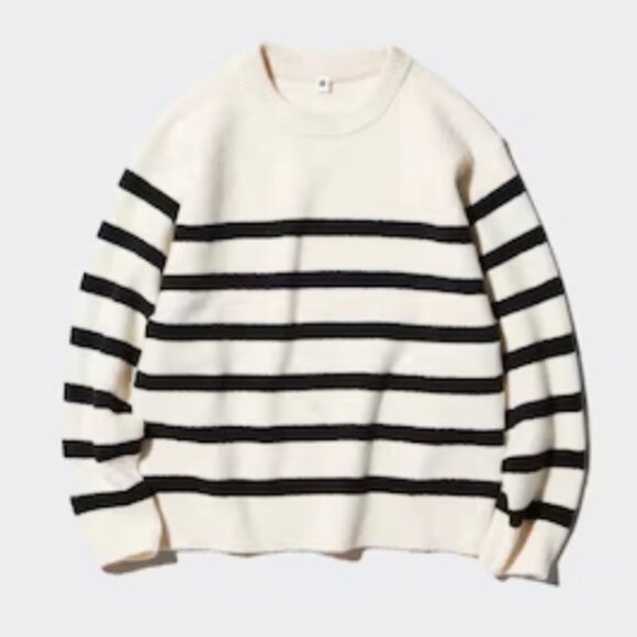 NWT Uniqlo Souffle Yarn Jumper in Off White Stripe - Picture 1 of 6